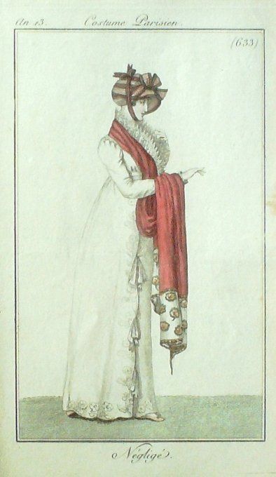 Gravure Mode Costume Parisien 1805 an 13 # 633 (eau forte old Fashion plate