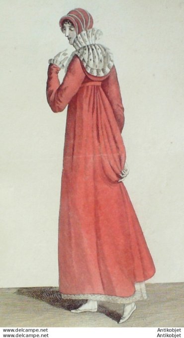 Gravure de mode Costume Parisien 1810 n°1047 Redingote de tissu