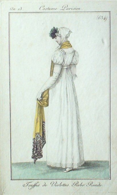 Gravure Mode Costume Parisien 1805 an 13 # 634 (eau forte old Fashion plate