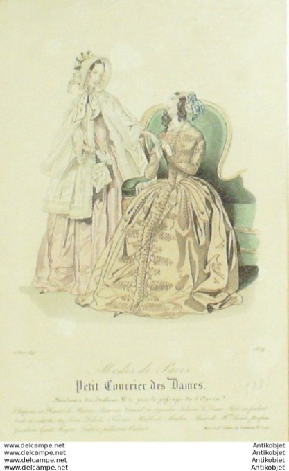 Gravure Mode Courrier des Dames 1842 # 1854 (eau forte old Fashion plate)