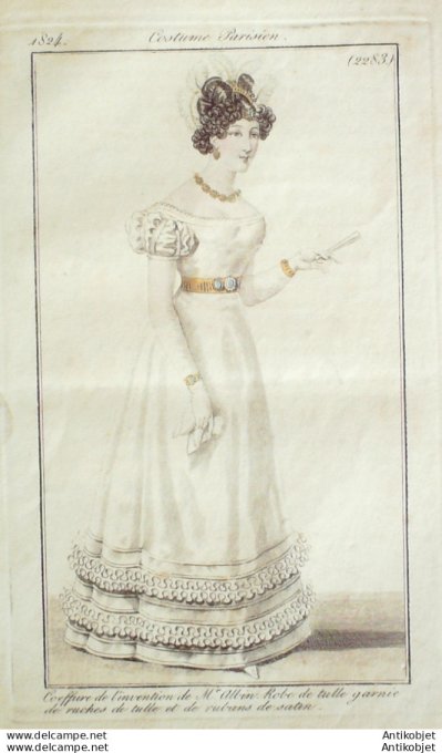 Costume Parisien 1824 # 2283 Robe de tulle garnie de ruches