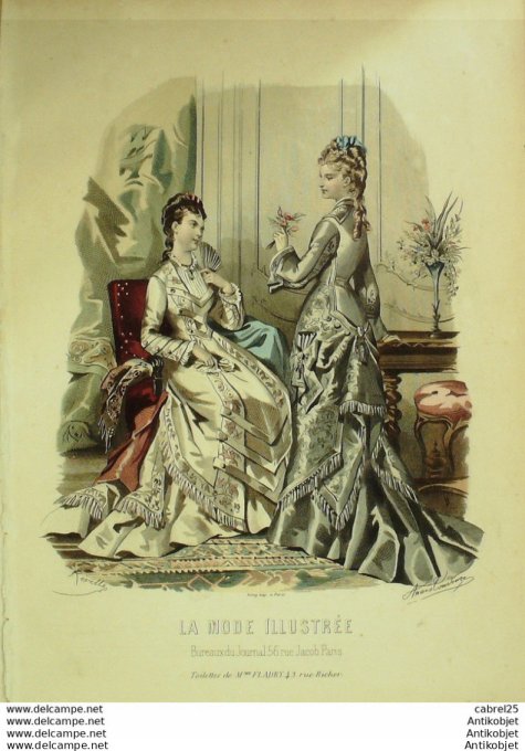 Gravure de mode La Mode illustrée 1876 n°38 (Maison Fladry)