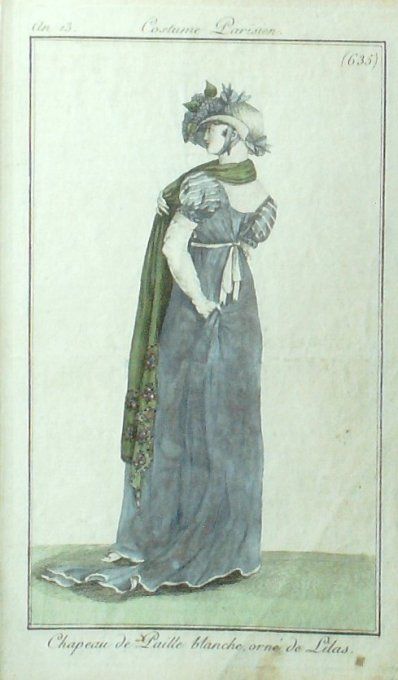 Gravure Mode Costume Parisien 1805 an 13 # 635 (eau forte old Fashion plate