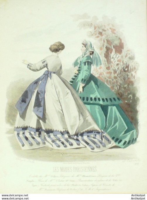 Gravure Les Modes Parisiennes 1865 #1176 Robes tissu Maison Pieffort