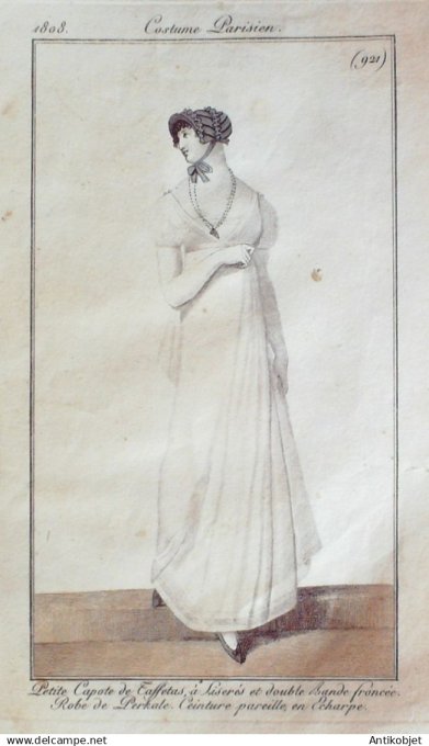 Costume Parisien 1808 # 921 (eau forte) Robe perkale