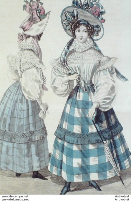 Gravure de mode Costume Parisien 1829 n°2697 Robe gros de Naples Canezou