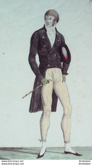 Gravure de mode Costume Parisien 1799 n°116 (An 7) Pantalon de Nankin