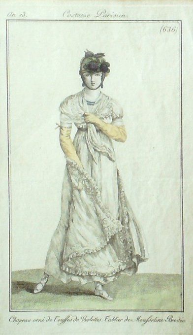 Gravure Mode Costume Parisien 1805 an 13 # 636 (eau forte old Fashion plate