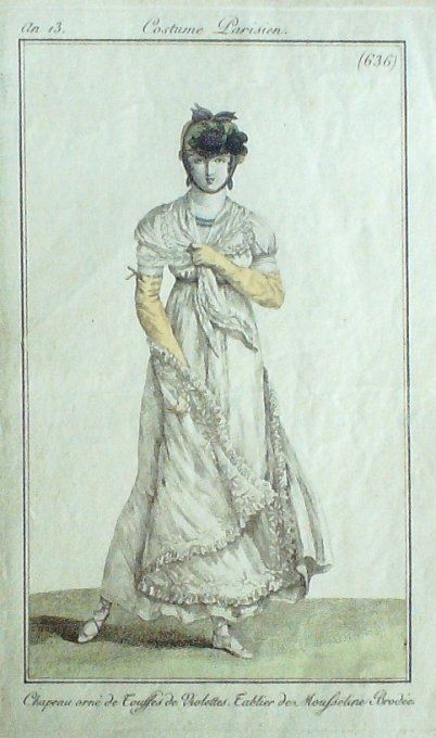 Gravure Mode Costume Parisien 1805 an 13 # 636 (eau forte old Fashion plate