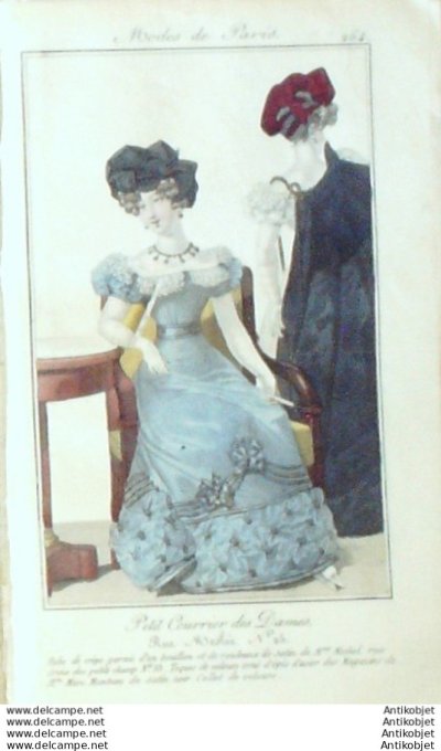 Gravure Mode Courrier des Dames 1825 #  264 (eau forte old Fashion plate)