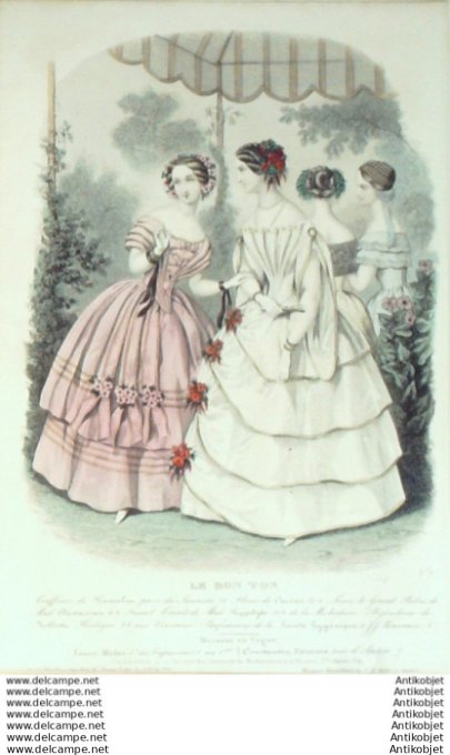 Gravure Mode Le Bon Ton 1849 16 #  4 (aquarelle old fashion plate)