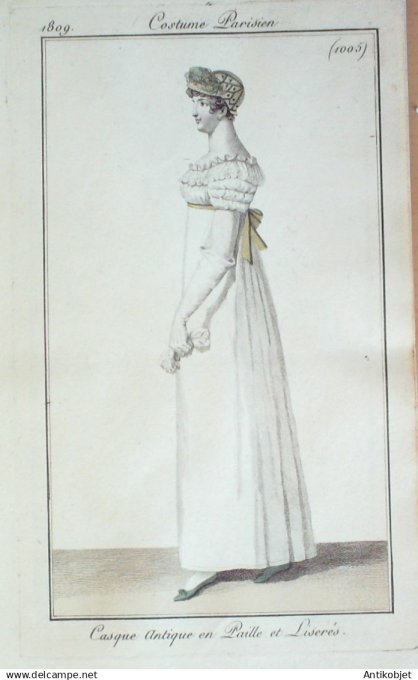 Costume Parisien 1809 #1005 (eau forte) Casque antique en paille