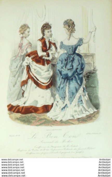 Gravure Mode Le Bon Ton 1873 # 56 (aquarelle old fashion plate)