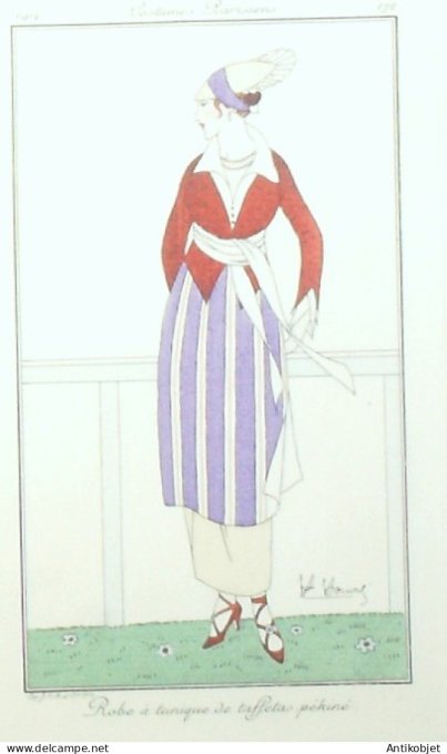 Gravure de mode Costume Parisien 1914 pl.172 HONORE H Tunique de taffetas