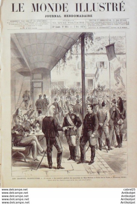 Le Monde illustré 1875 n°964 Varrennes (03) Vernon (28) Malesherbes (45) St Chinian (34) Vélocipèdes