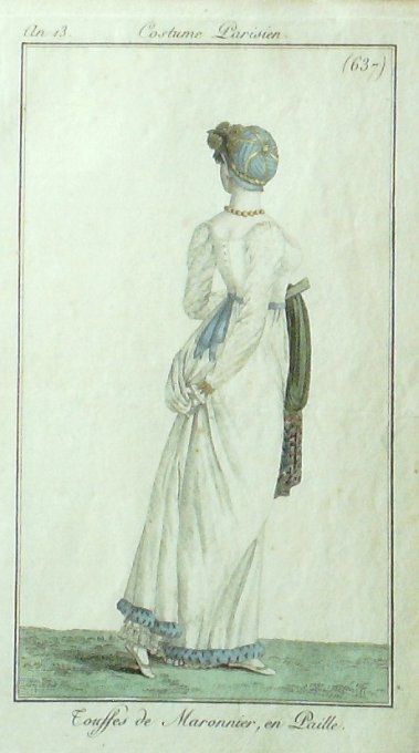 Gravure Mode Costume Parisien 1805 an 13 # 637 (eau forte old Fashion plate