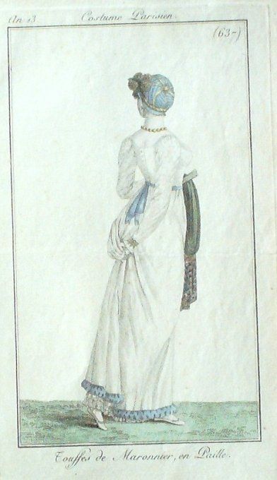 Gravure Mode Costume Parisien 1805 an 13 # 637 (eau forte old Fashion plate