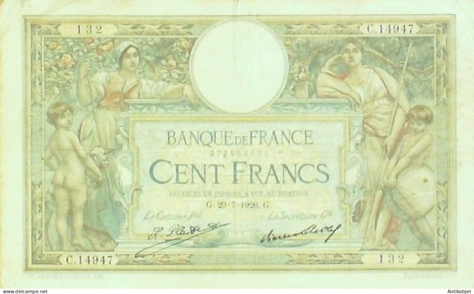 Billet Banque de France 100 francs Luc Olivier Merson Grands Cartouches G.29=7=1926 TTB+++