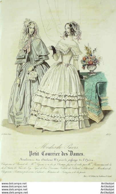 Gravure Mode Courrier des Dames 1842 # 1857 (eau forte old Fashion plate)
