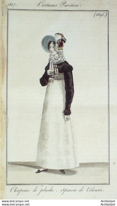 Gravure de mode Costume Parisien 1817 n°1695 Spencer de velours