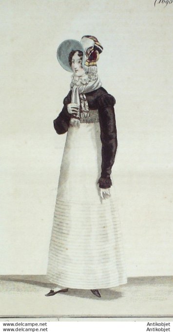 Gravure de mode Costume Parisien 1817 n°1695 Spencer de velours