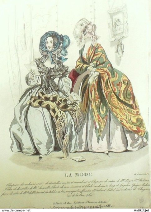 Gravure La mode 1839 # 46 (aquarelle old Fashion plate)