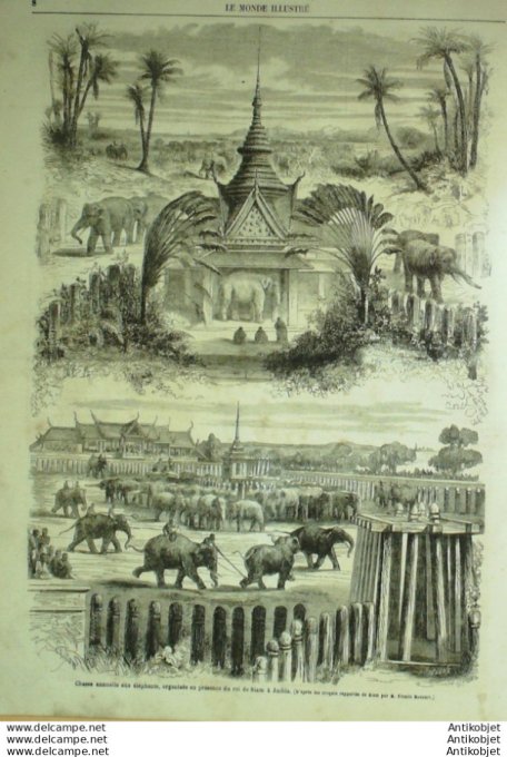 Le Monde illustré 1865 n°404 Siam Juthia Eléphants Niger Martigues