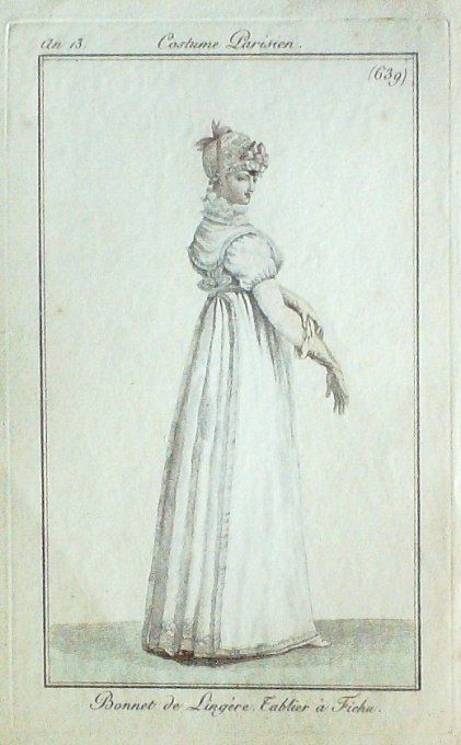 Gravure Mode Costume Parisien 1805 an 13 # 639 (eau forte old Fashion plate