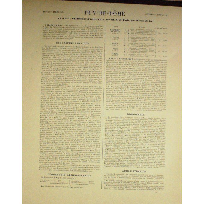 Carte PUY de DOME (63) CLERMONT FERRAND Graveur LECOQ WALTNER BARBIER 1868
