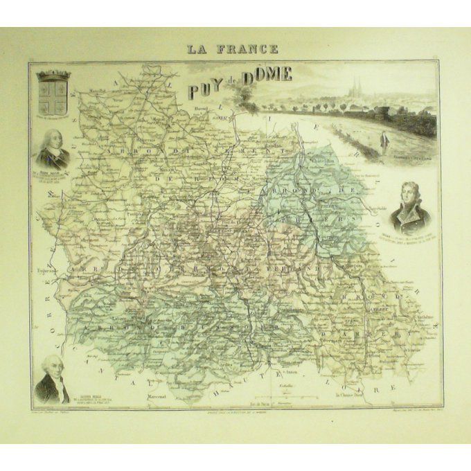 Carte Puy De Dome (63) Clermont Ferrand Graveur Lecoq Waltner Barbier 1868