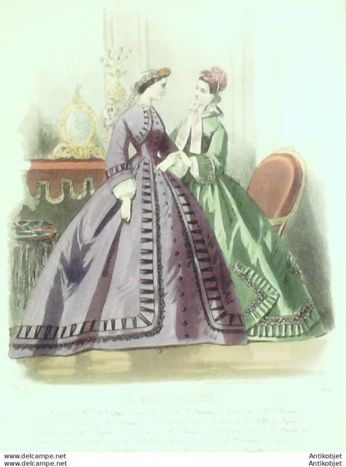 Gravure Les Modes Parisiennes 1862 #1026 Robes en velours Maison Ghys