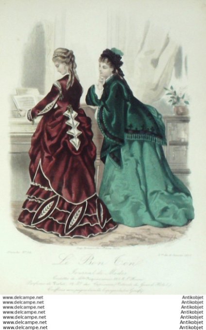 Gravure Mode Le Bon Ton 1873 # 50 (aquarelle old fashion plate)