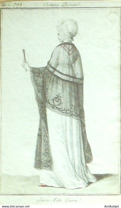 Costume Parisien 1799 an 7 #124 (eau forte) Serre tête garni