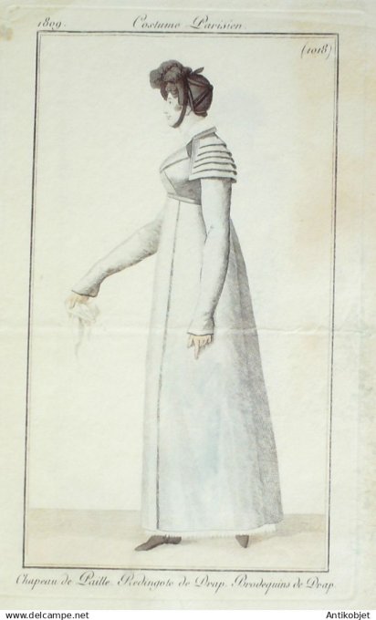 Costume Parisien 1809 #1018 (eau forte) Redingote  de drap