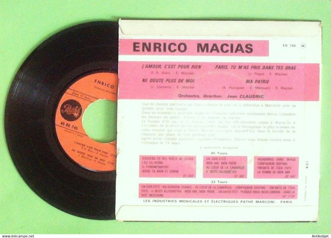 Macias Enrico 45T EP Paris tu m'as pris dans tes bras 1964