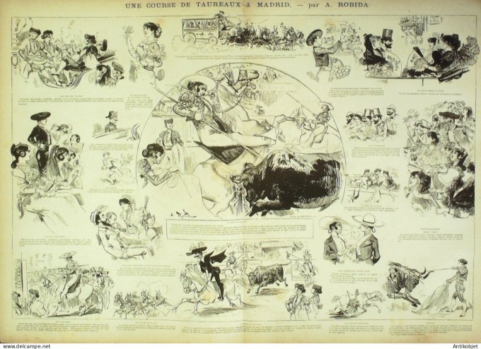 La Caricature 1881 #  90 Course de taureaux à Madrid Robida Plancher des vaches Gino
