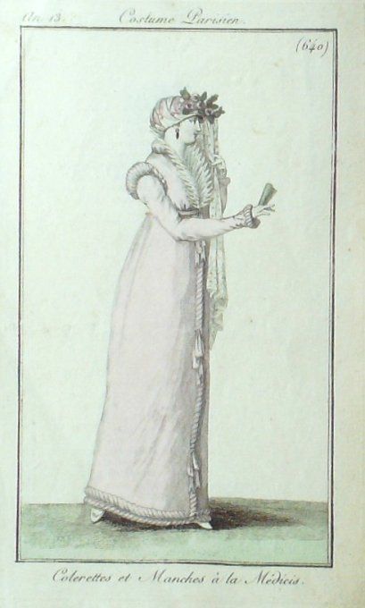 Gravure Mode Costume Parisien 1805 an 13 # 640 (eau forte old Fashion plate