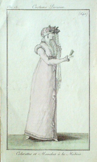 Gravure Mode Costume Parisien 1805 an 13 # 640 (eau forte old Fashion plate