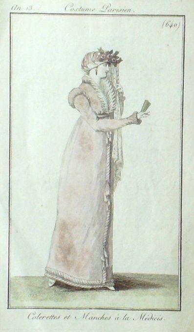 Gravure Mode Costume Parisien 1805 an 13 # 640b (eau forte old Fashion plate 