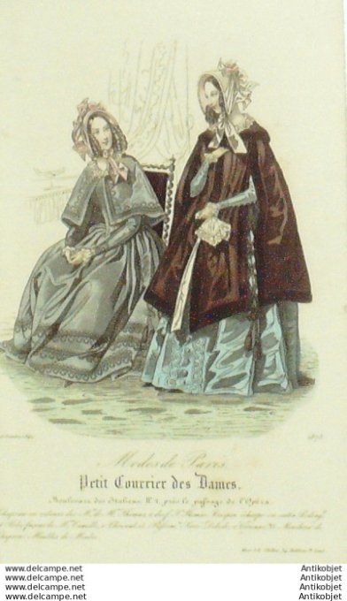 Gravure Mode Courrier des Dames 1842 # 1873 (eau forte old Fashion plate)