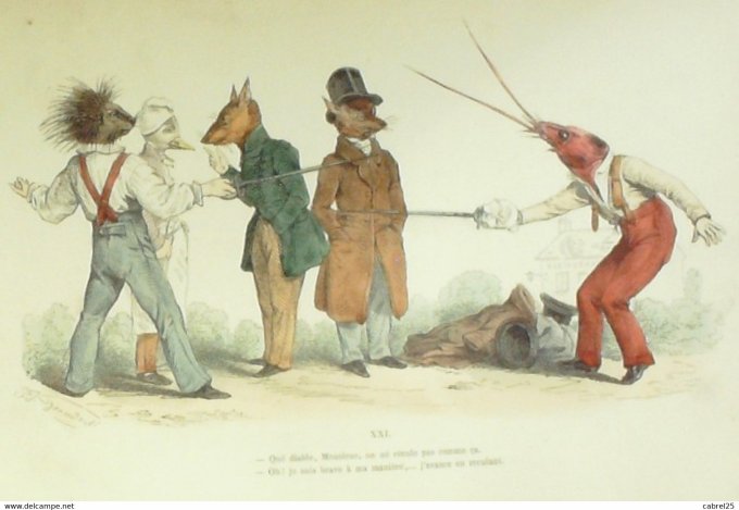 Grandville "Les Métamorphoses du jour" XXI Langouste Rat Loup Hérisson 1847