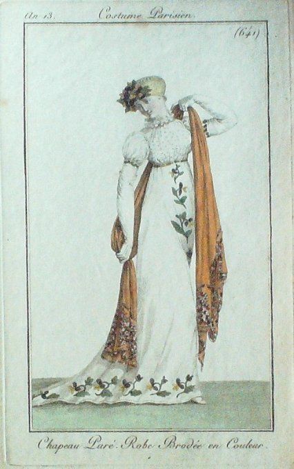 Gravure Mode Costume Parisien 1805 an 13 # 641 (eau forte old Fashion plate