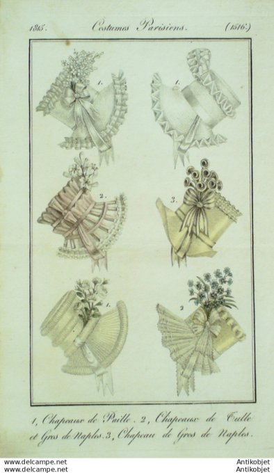 Costume Parisien 1815 # 1516 Chapeaux de paille tulle