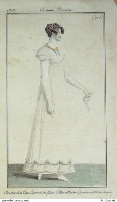 Costume Parisien 1808 # 925 (eau forte) Garniture de Robe drapée