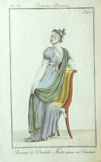 Gravure Mode Costume Parisien 1805 an 13 # 642 (eau forte old Fashion plate