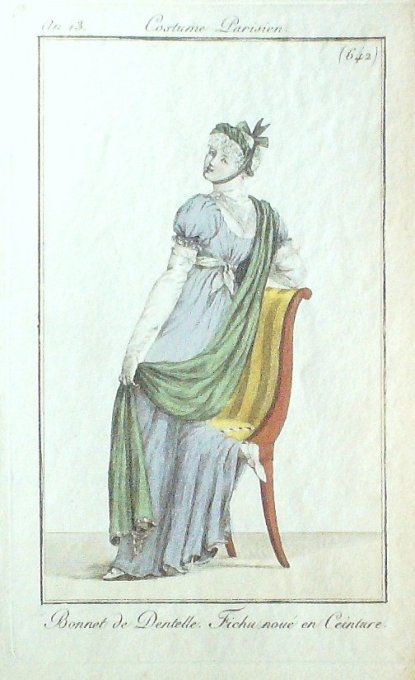 Gravure Mode Costume Parisien 1805 an 13 # 642 (eau forte old Fashion plate