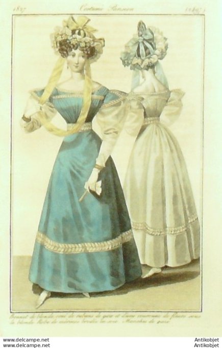 Costume Parisien 1827 # 2497 Robe mérinos manches de gaze