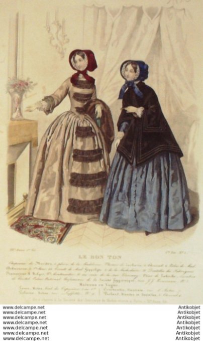 Gravure Mode Le Bon Ton 1849 16 #  1 (aquarelle old fashion plate)