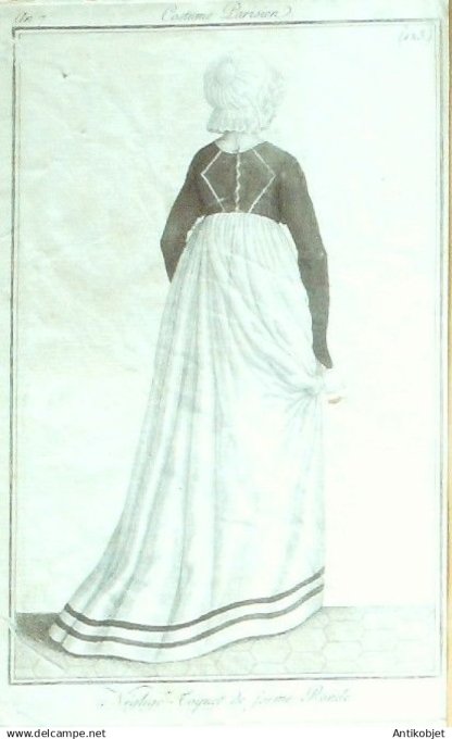Costume Parisien 1799 an 7 #123 (eau forte) Négligé. Toquet de forme