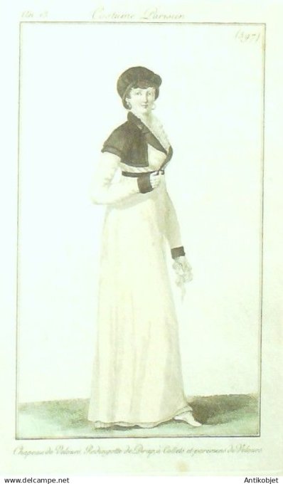 Costume Parisien 1805 an 13 # 597 (eau forte) Redingote de drap ? collets
